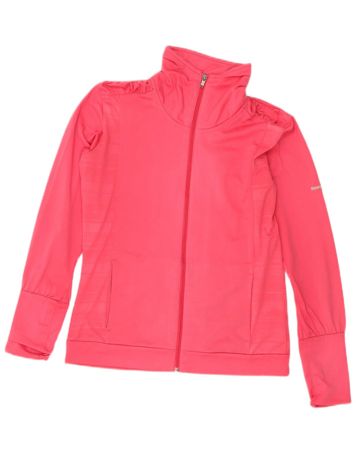 Reebok Womens Tracksuit Top Jacket UK 14 Medium Pink Striped Polyester