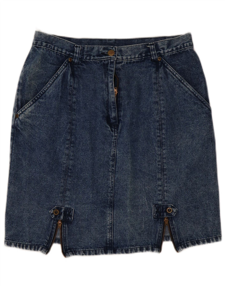 VINTAGE Womens High Waist Mini Denim Skirt EU 44 XL W32 Blue Cotton