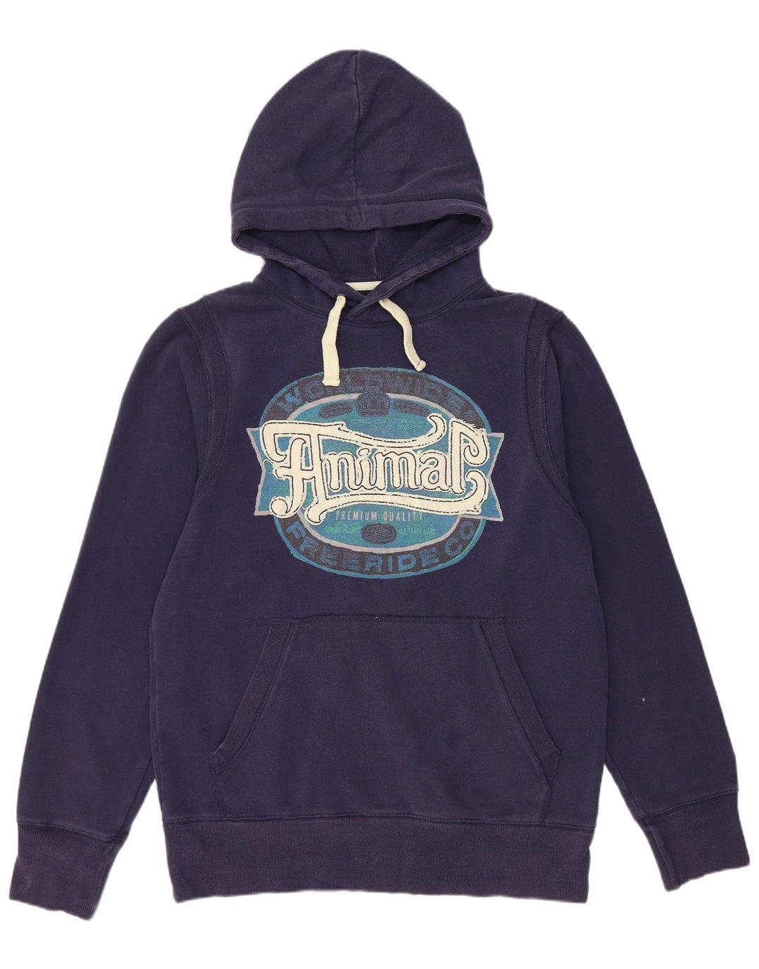 ANIMAL Mens Graphic Hoodie Jumper Large Navy Blue Cotton