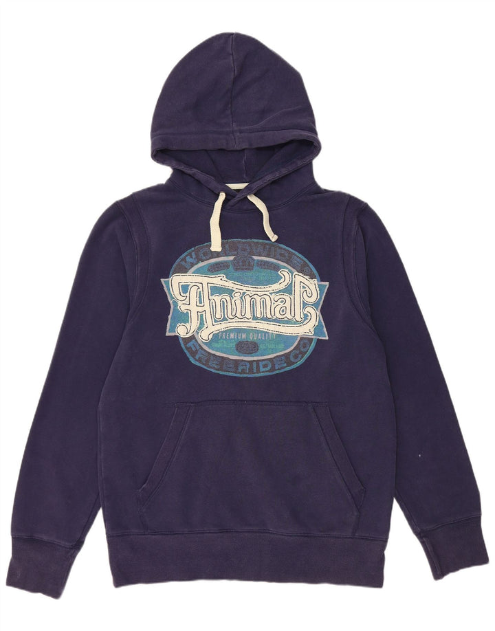 ANIMAL Mens Graphic Hoodie Jumper Large Navy Blue Cotton