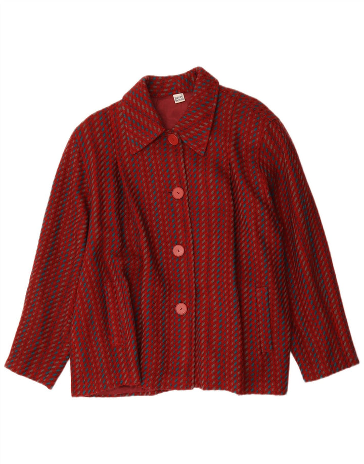 Vintage Womens Oversized Bomber Jacket IT 46 Large Red Striped Wool