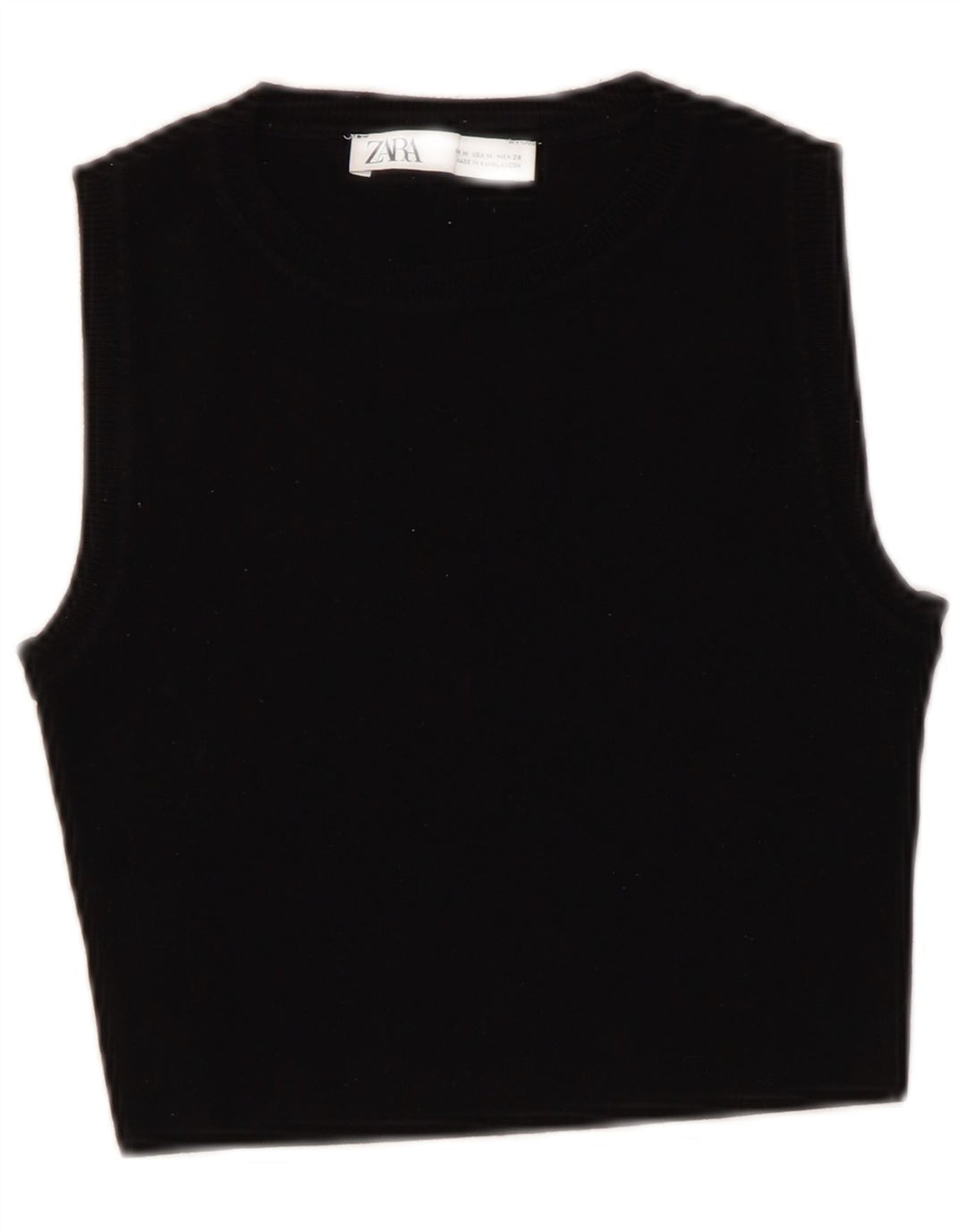 Zara Womens Crop Vest Top UK 12 Medium Black Viscose