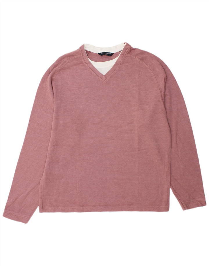 Marks & Spencer Mens Blue Harbour Top Long Sleeve Medium Burgundy Cotton
