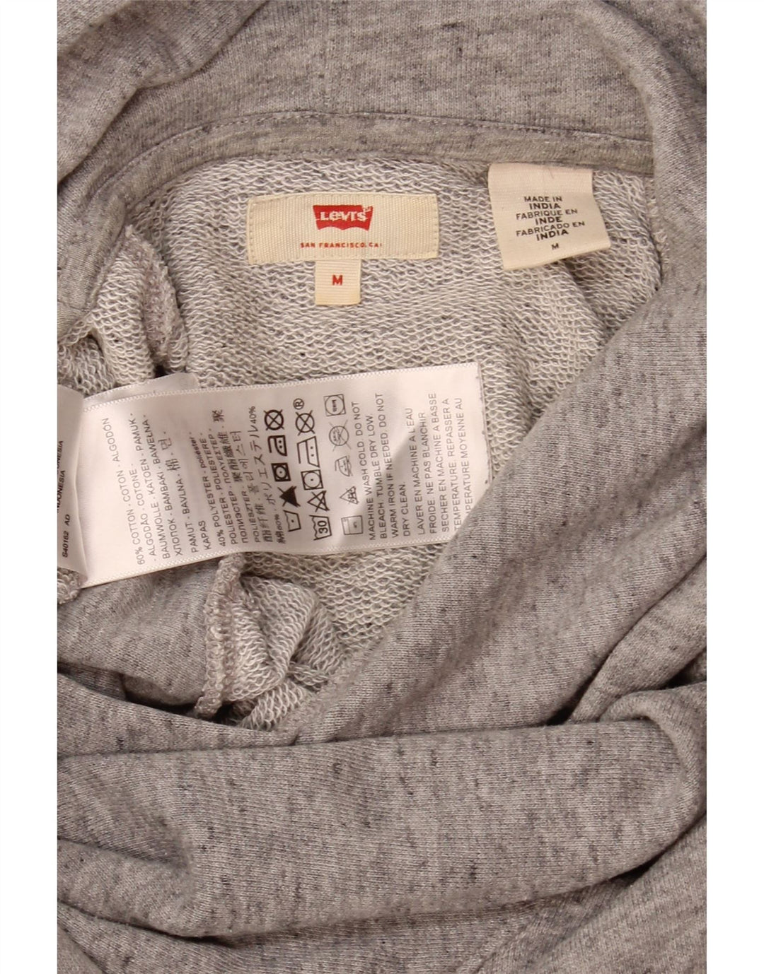 Levi's Womens Graphic Hoodie Jumper UK 14 Medium Grey Flecked Cotton