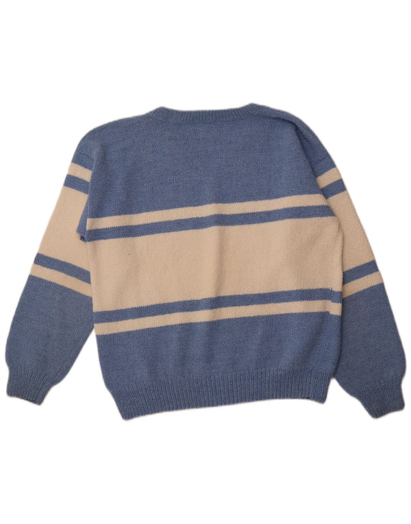 VINTAGE Mens V-Neck Jumper Sweater Large Blue Colourblock