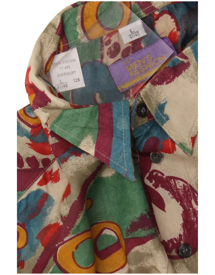 VINTAGE Mens Abstract Pattern Shirt Size 41/42 Large Multicoloured Viscose