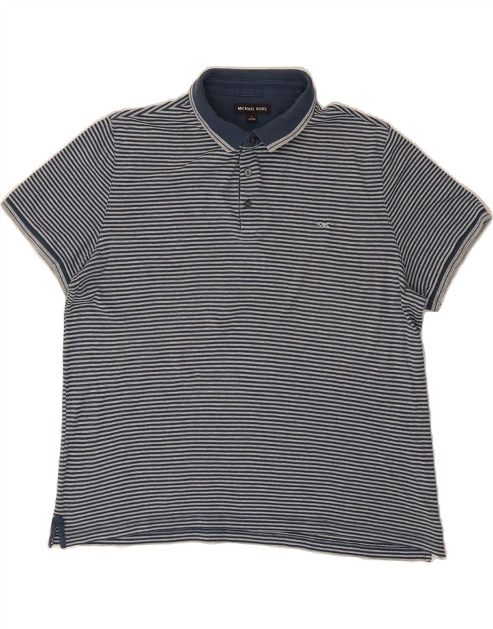 MICHAEL KORS Mens Polo Shirt Large Navy Blue Striped Vintage Michael Kors and Second-Hand Michael Kors from Messina Hembry 