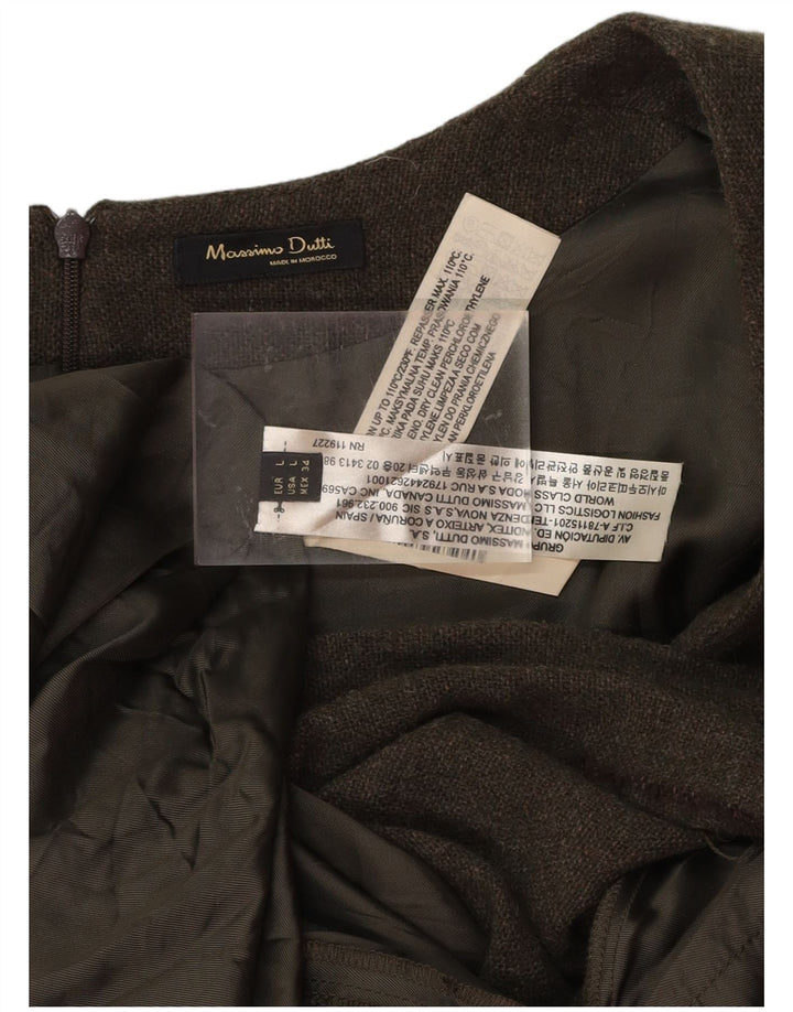 MASSIMO DUTTI Womens Shift Dress UK 14 Large Khaki Striped Wool