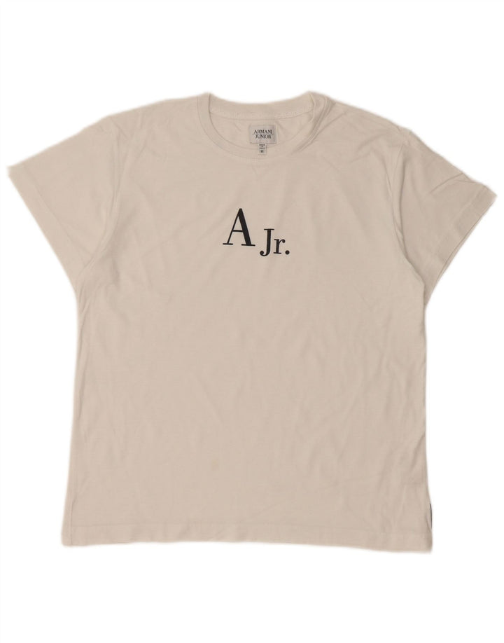 ARMANI JUNIOR Boys Graphic T-Shirt Top 11-12 Years White Cotton