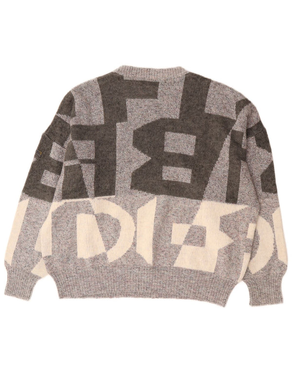 Hugo Boss Mens Graphic Loose Fit Crew Neck Jumper Sweater UK 40 Medium Grey