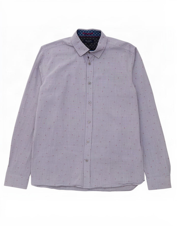 Ted Baker Mens Abstract Pattern Shirt Size 4 Large Grey Cotton