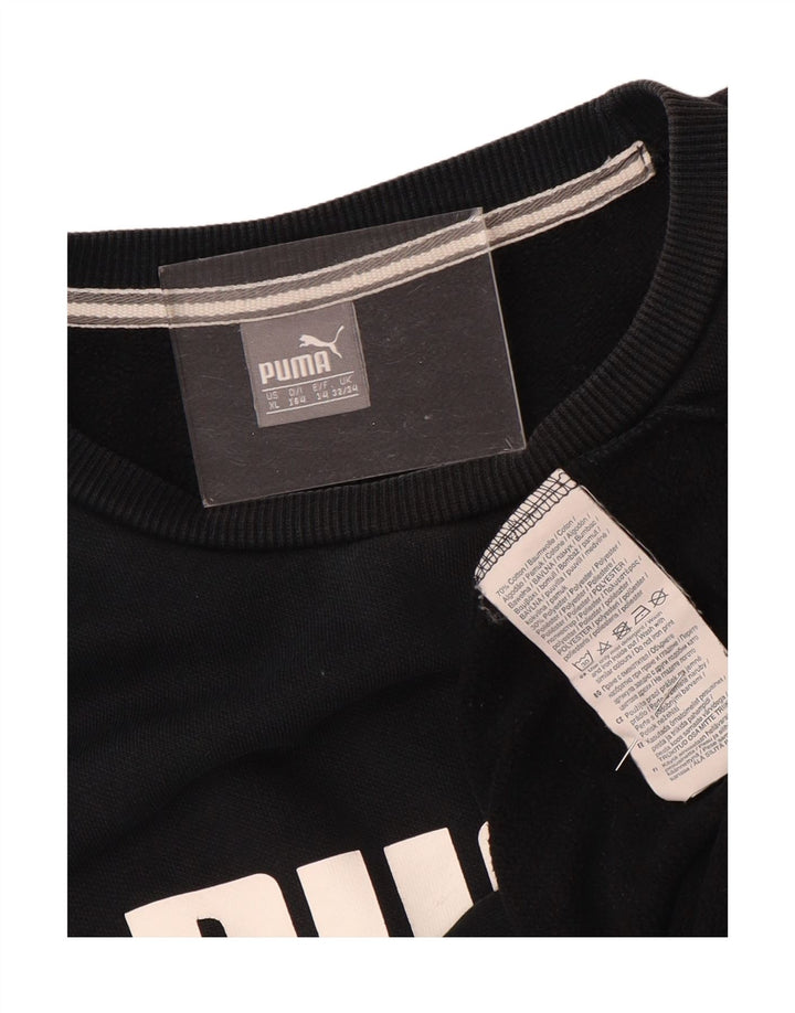 PUMA Girls Graphic Sweatshirt Jumper 13-14 Years Black Cotton