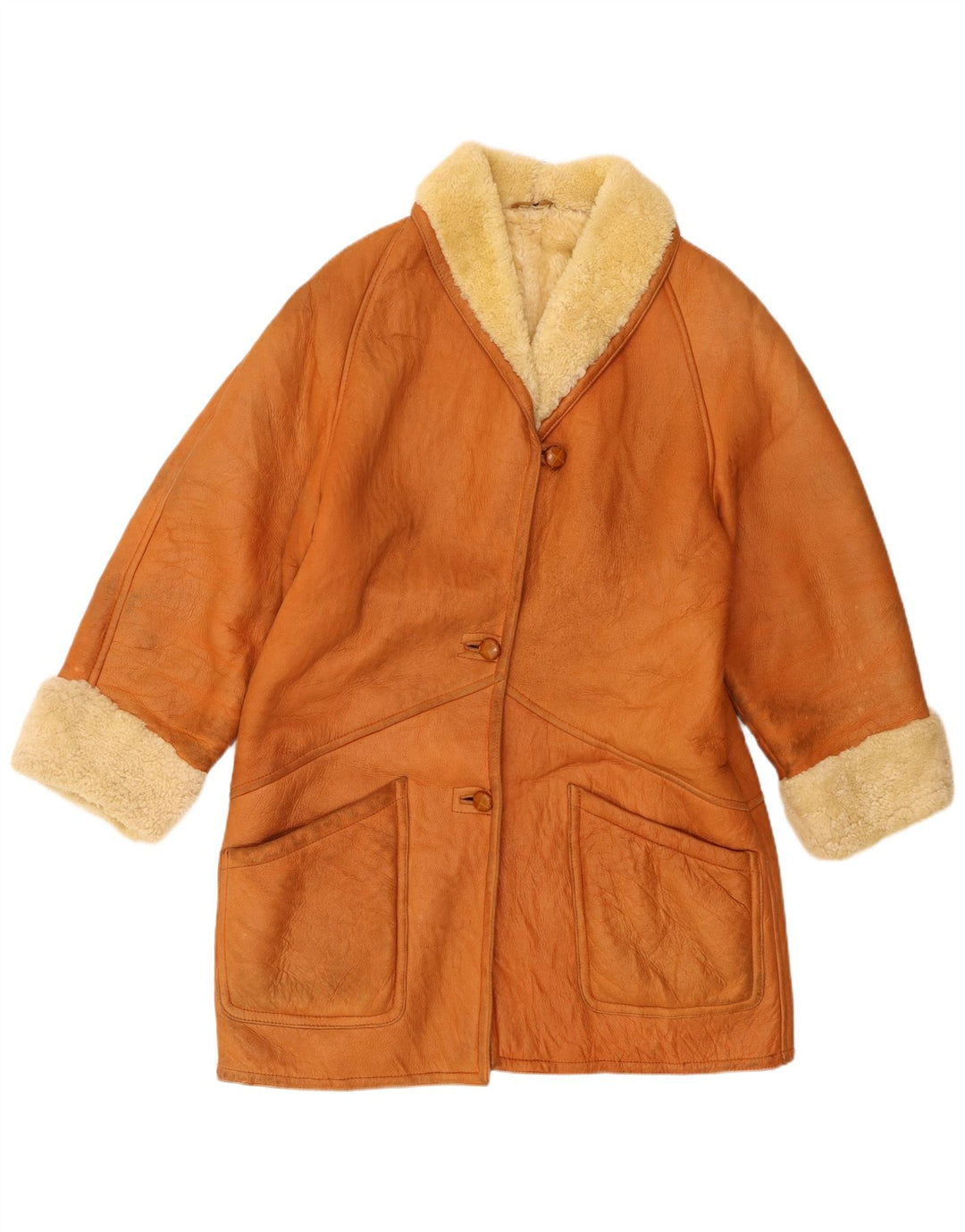 Trussardi Womens Shearling Coat UK 18 XL Beige Leather