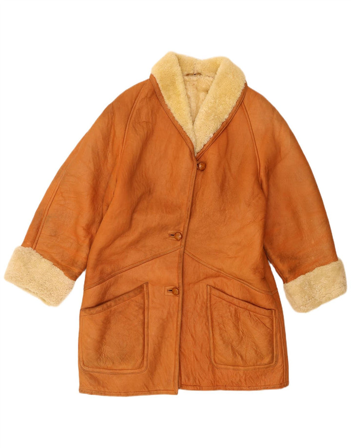 Trussardi Womens Shearling Coat UK 18 XL Beige Leather