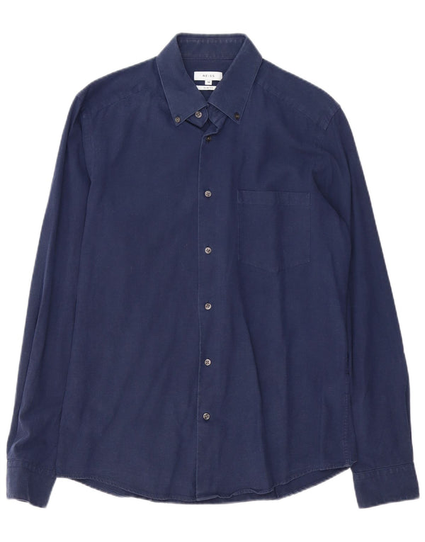 Reiss Mens Slim Fit Shirt Medium Navy Blue Cotton