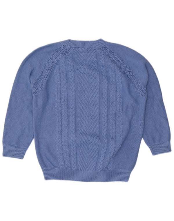 Crew Clothing Womens 3/4 Sleeve Neck Jumper Sweater UK 14 Large Blue Cotton