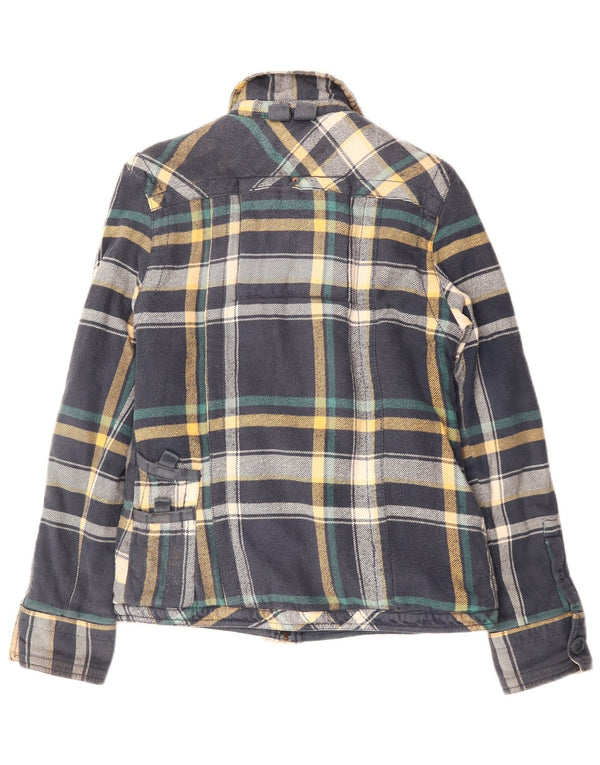 Superdry Womens Sherpa Jacket UK 14 Medium Navy Blue Check Cotton