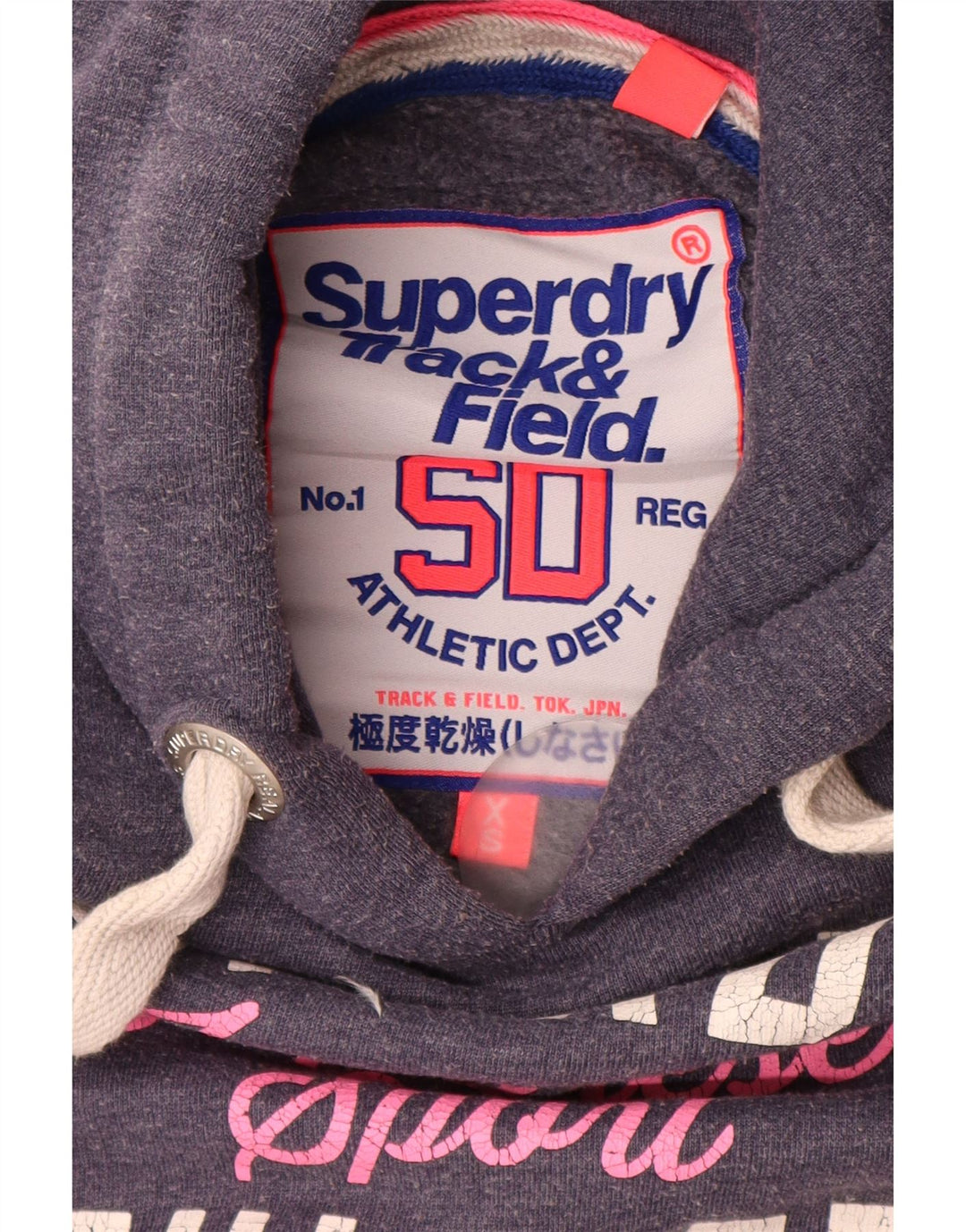 SUPERDRY Womens Graphic Hoodie Jumper UK 6 XS Navy Blue Cotton
