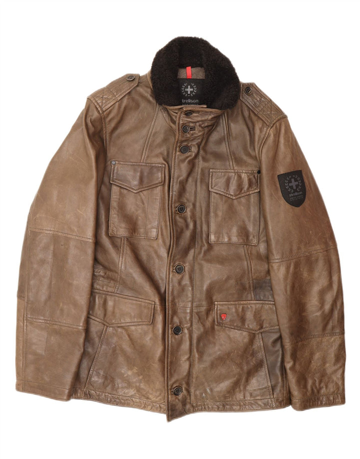 STRELLSON Mens Leather Jacket IT 48 Medium Brown Leather