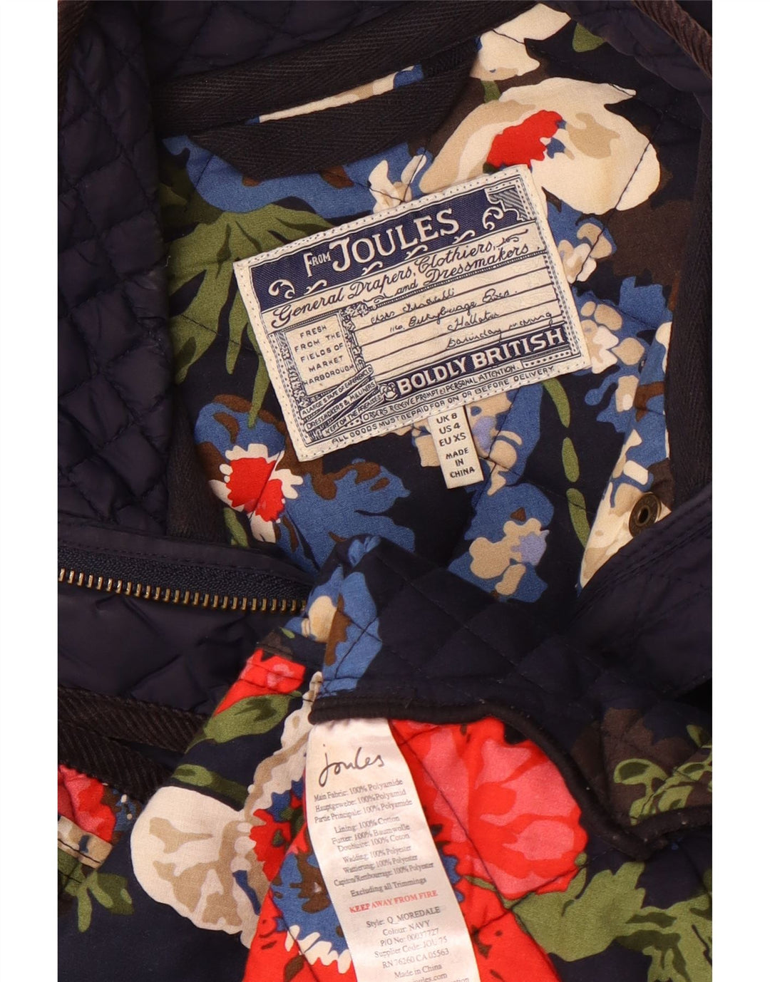 Joules Womens Quilted Jacket UK 8 Small Navy Blue Polyamide