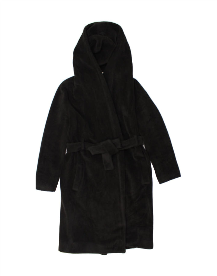 VINTAGE Womens Hooded Overcoat UK 16 Large Black Polyester Vintage Vintage and Second-Hand Vintage from Messina Hembry 