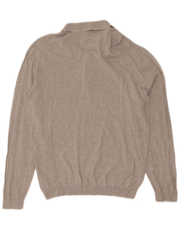 Massimo Dutti Mens Polo Neck Jumper Sweater 2XL Grey Pinstripe Cotton