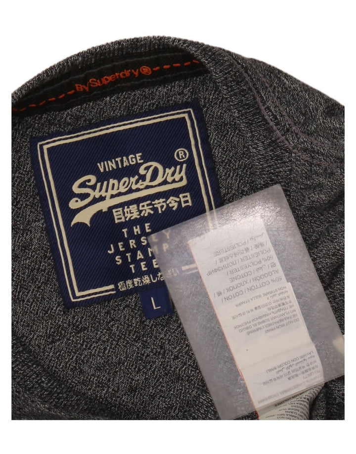 Superdry Mens Osaka State Graphic T-Shirt Top Large Grey Flecked Cotton