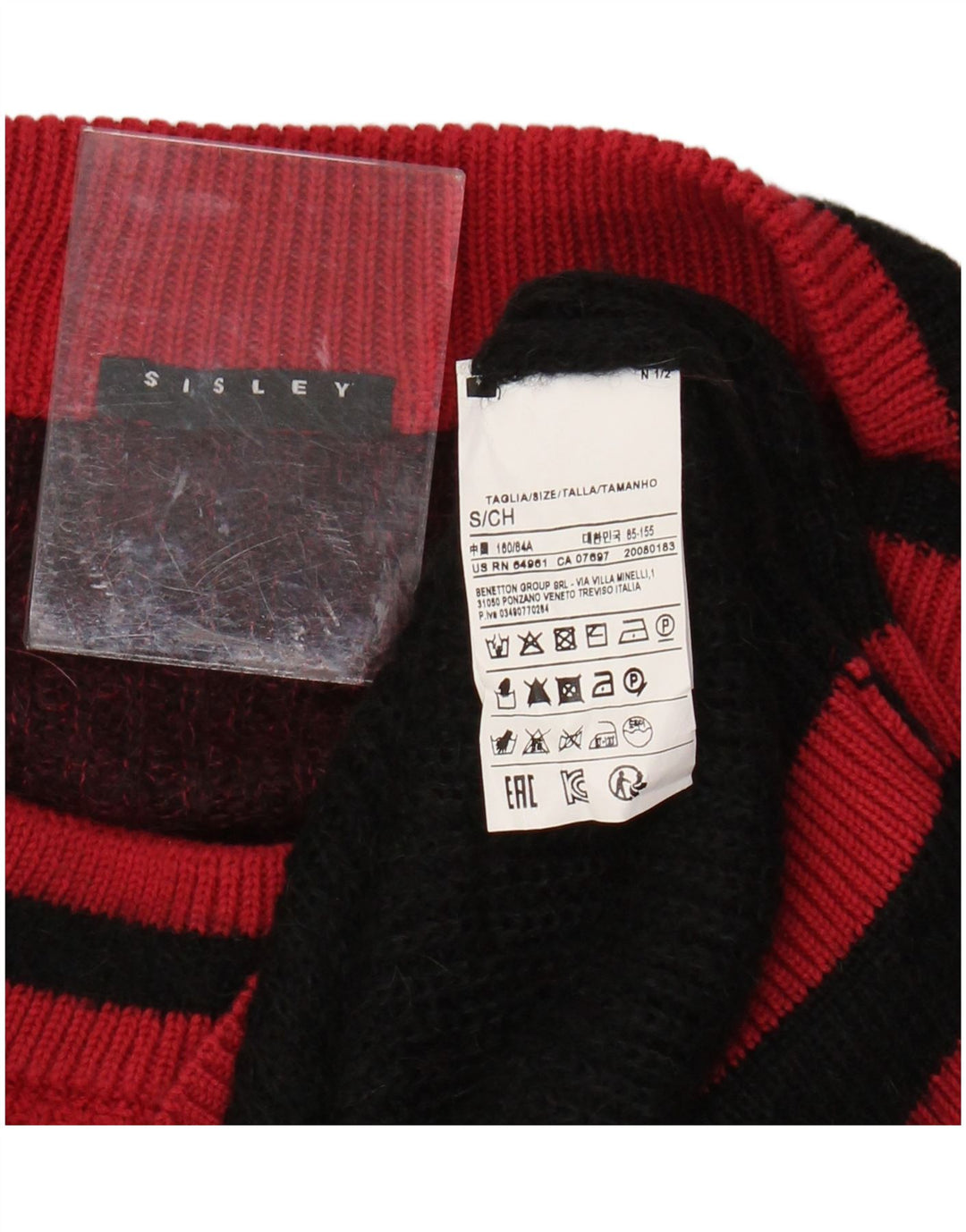 SISLEY Womens Turtle Neck Jumper Sweater UK 10 Small Burgundy Colourblock