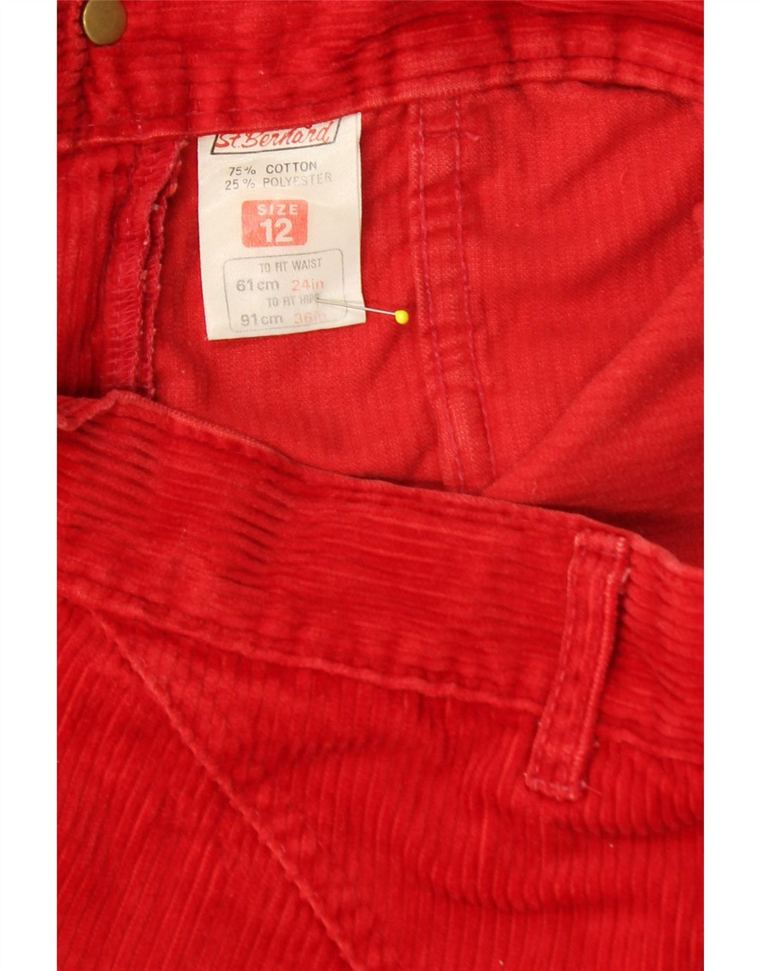ST. BERNARD Womens High Waist Corduroy Trousers UK 12 Medium W24 L27 Red