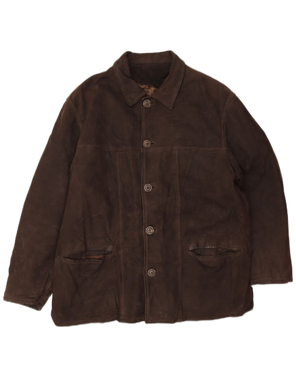 Vintage Mens Leather Jacket IT 54 2XL Brown Leather