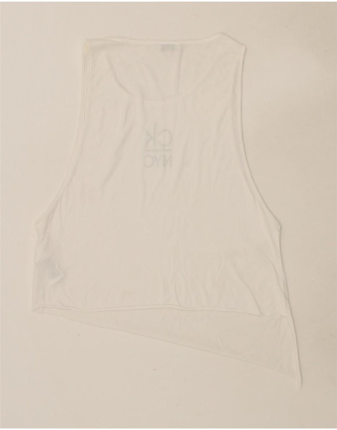 CALVIN KLEIN Womens NYC Graphic Asymmetric Vest Top UK 14 Medium White Vintage Calvin Klein and Second-Hand Calvin Klein from Messina Hembry 