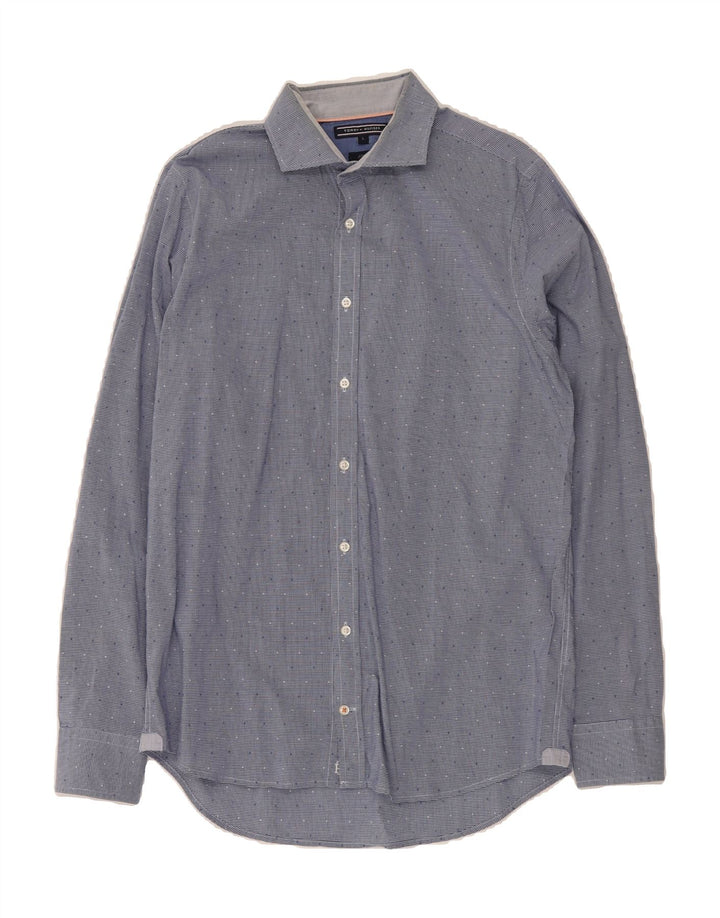 TOMMY HILFIGER Mens Slim Fit Shirt Large Blue Spotted Vintage Tommy Hilfiger and Second-Hand Tommy Hilfiger from Messina Hembry 