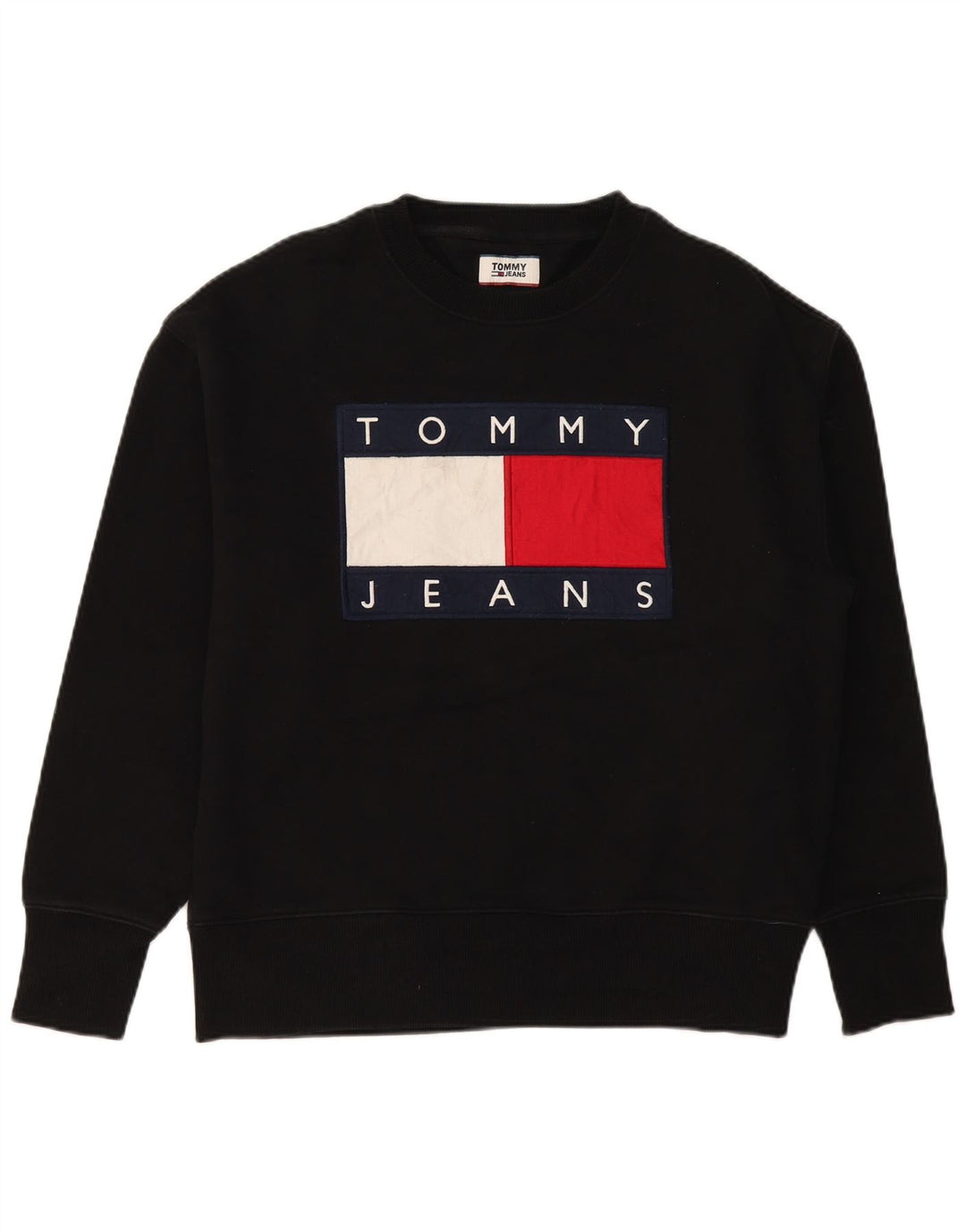 TOMMY HILFIGER Mens Graphic Sweatshirt Jumper Large Black Cotton