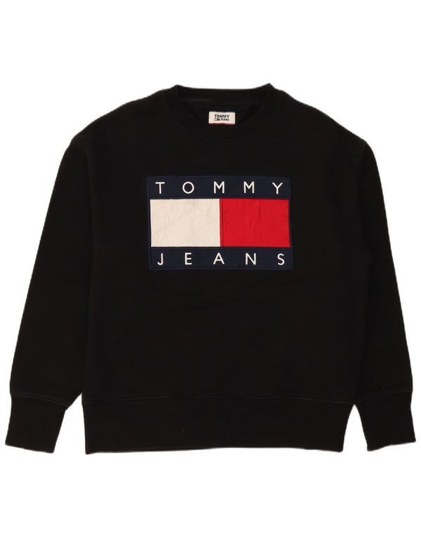 TOMMY HILFIGER Mens Graphic Sweatshirt Jumper Large Black Cotton
