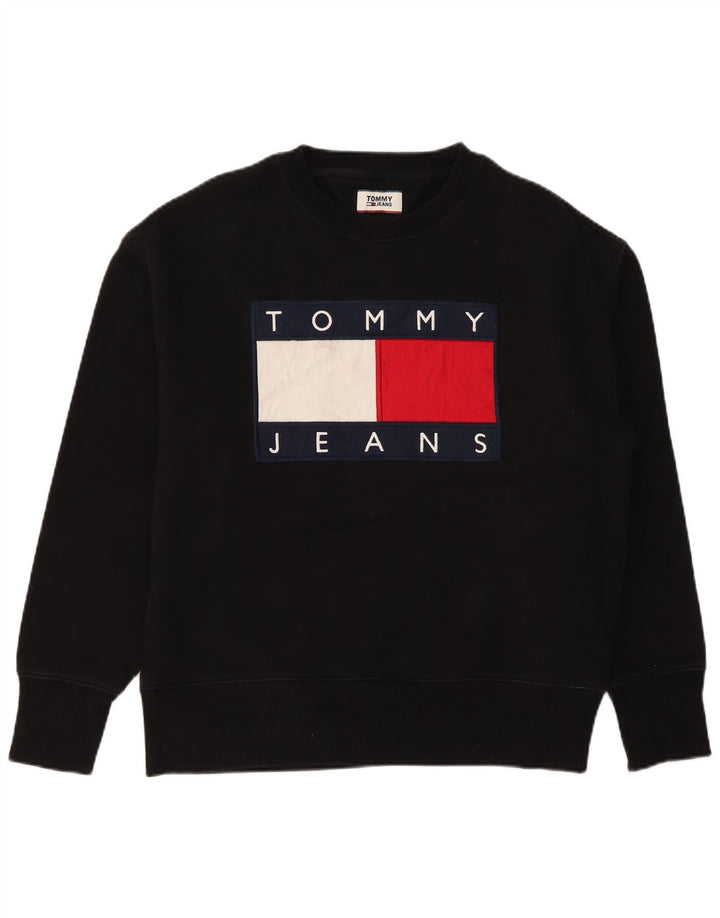 TOMMY HILFIGER Mens Graphic Sweatshirt Jumper Large Black Cotton