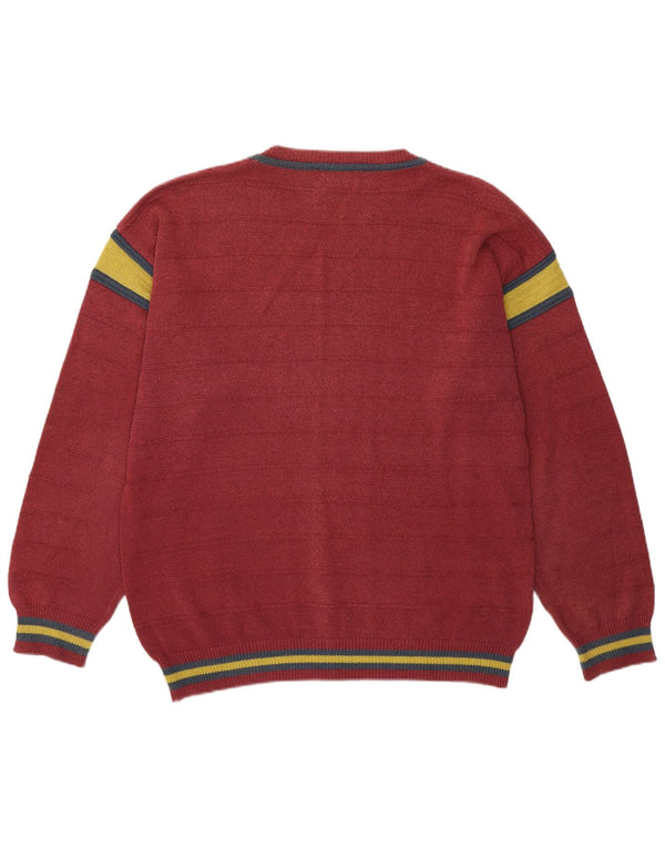 Vintage Mens Crew Neck Jumper Sweater Large Pink Colourblock