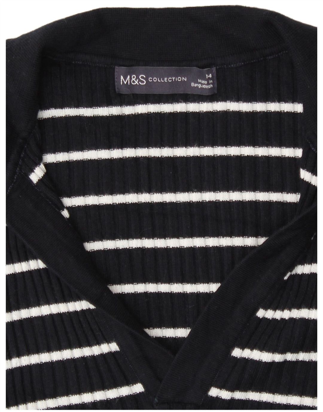 Marks & Spencer Womens Polo Neck Jumper Sweater UK 14 Medium Blue Striped