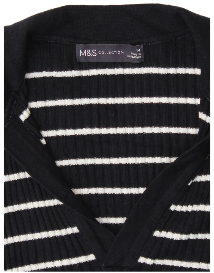 Marks & Spencer Womens Polo Neck Jumper Sweater UK 14 Medium Blue Striped