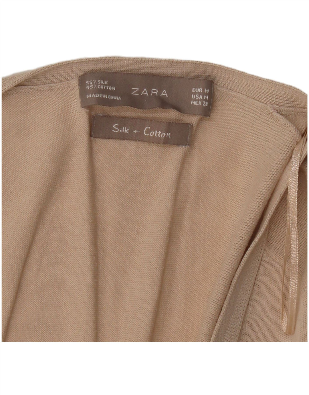 Zara Womens Longline Cardigan Sweater UK 14 Medium Beige Silk