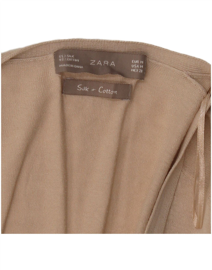 Zara Womens Longline Cardigan Sweater UK 14 Medium Beige Silk