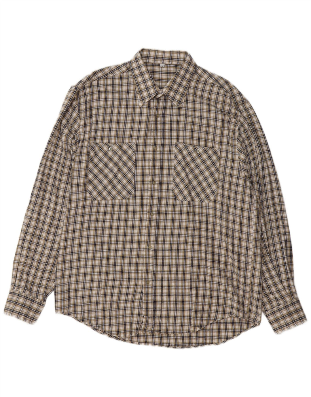 VINTAGE Mens Flannel Shirt Large Beige Check Cotton