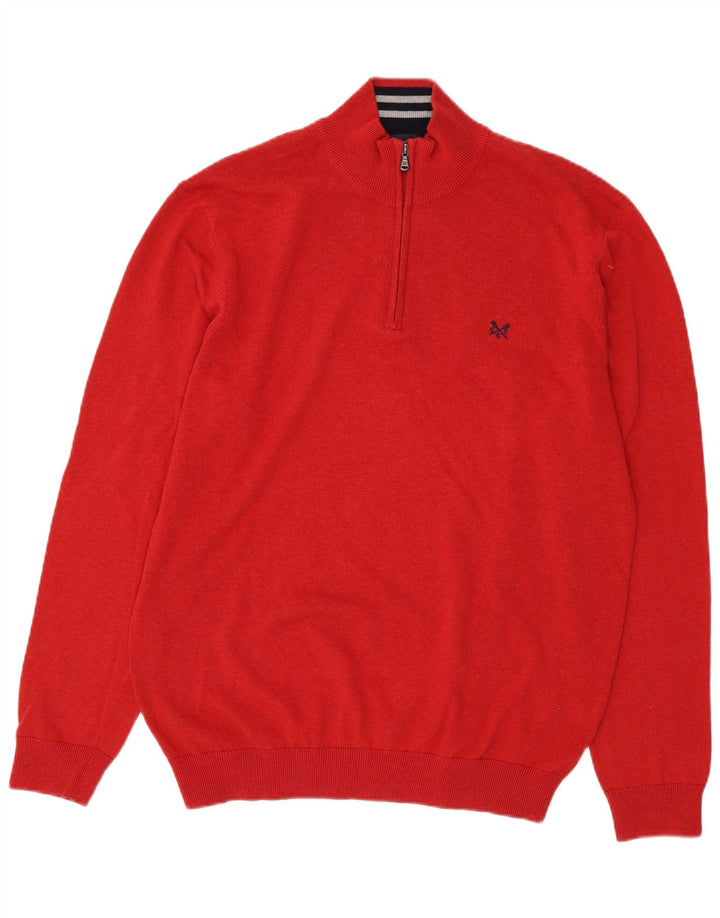 CREW CLOTHING Mens Zip Neck Jumper Sweater 2XL Red Cotton