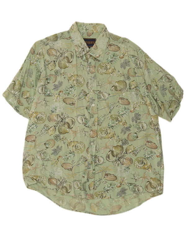 Vintage Mens Short Sleeve Shirt Medium Green Floral Viscose Festival