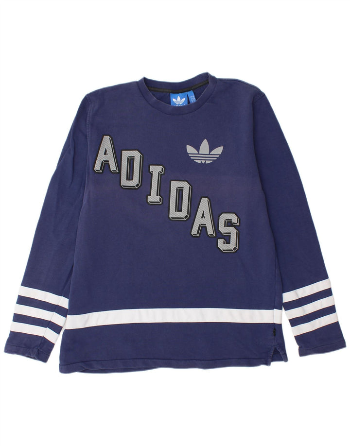 ADIDAS Mens Graphic Sweatshirt Jumper Large Navy Blue Colourblock Cotton