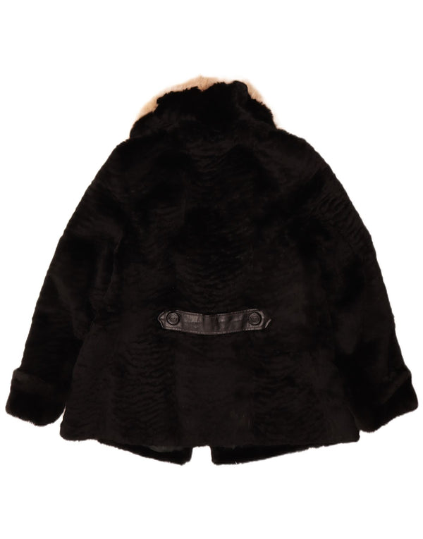 VINTAGE Womens Faux Fur Jacket UK 14 Medium Black