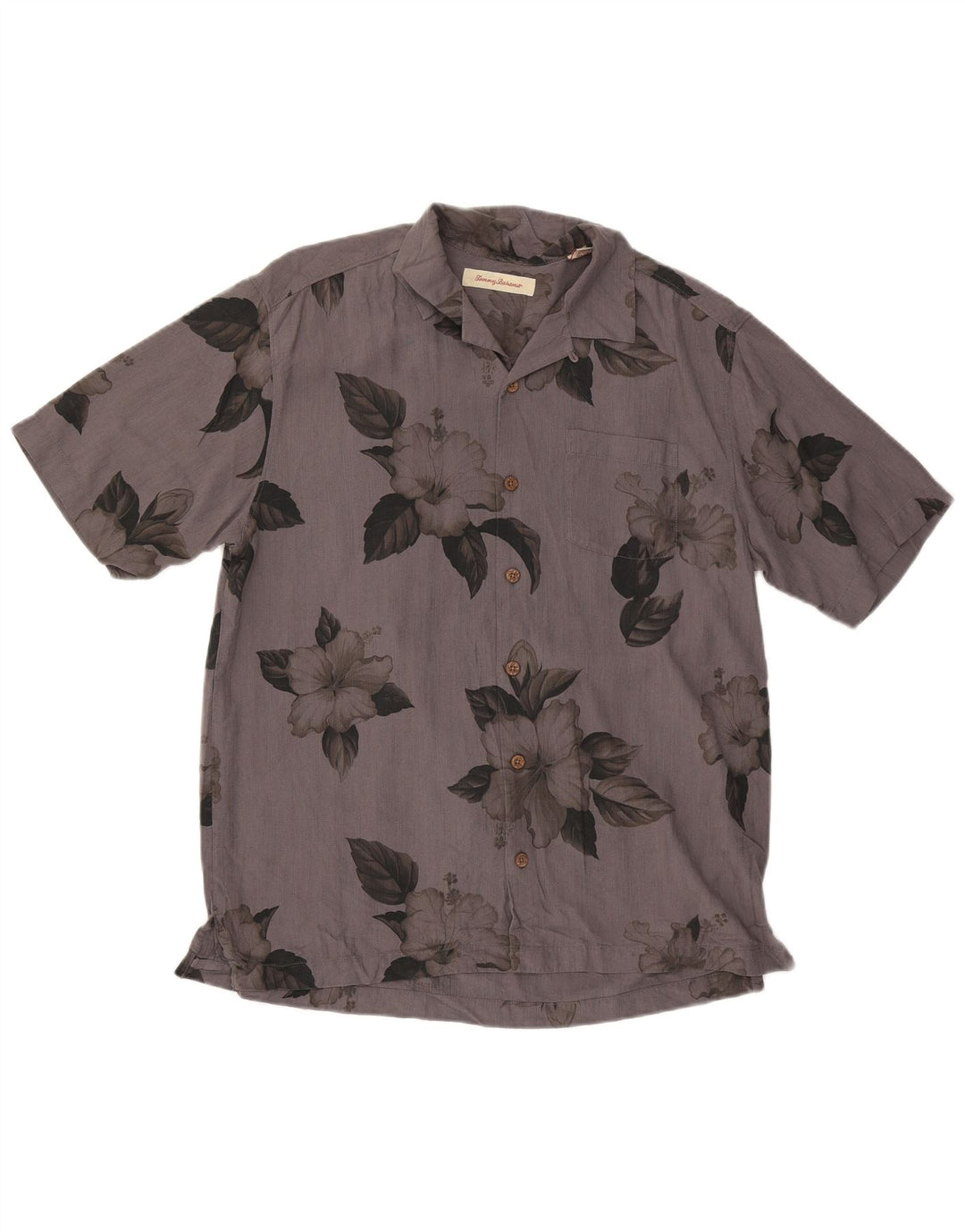 Tommy Bahama Mens Short Sleeve Shirt Medium Grey Floral Silk
