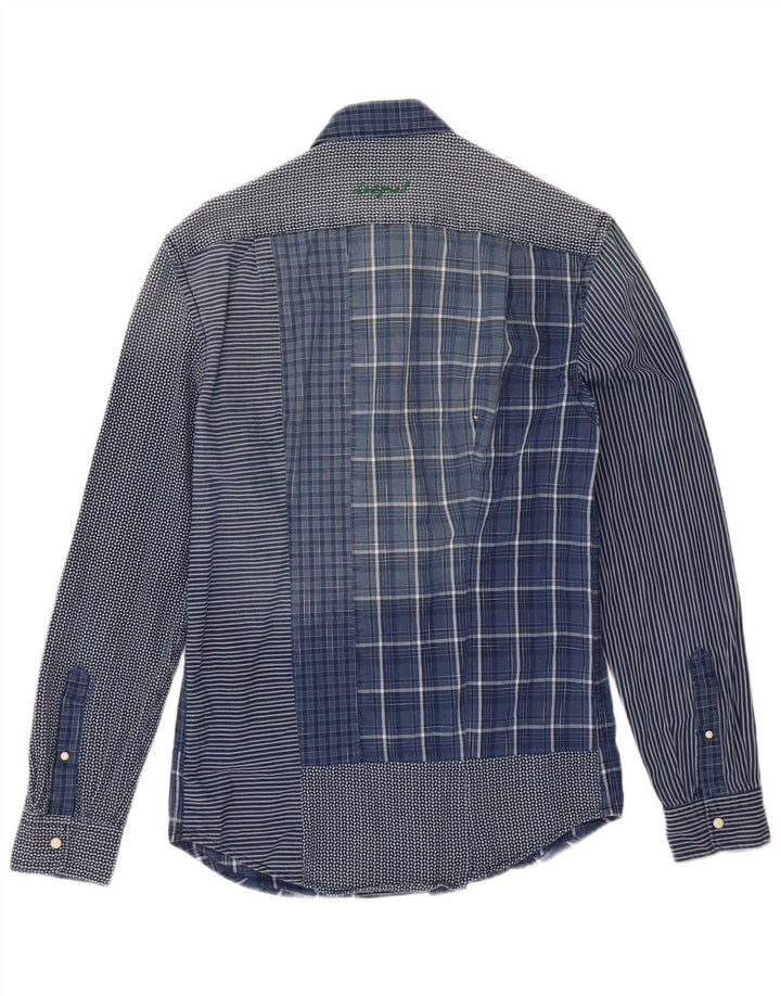DESIGUAL Mens Regular Fit Graphic Shirt Small Blue Patchwork Cotton