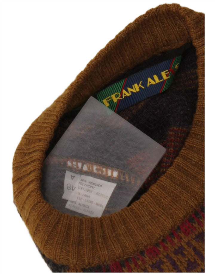 FRANK ALEXS Mens Crew Neck Jumper Sweater IT 48 Medium Brown Geometric