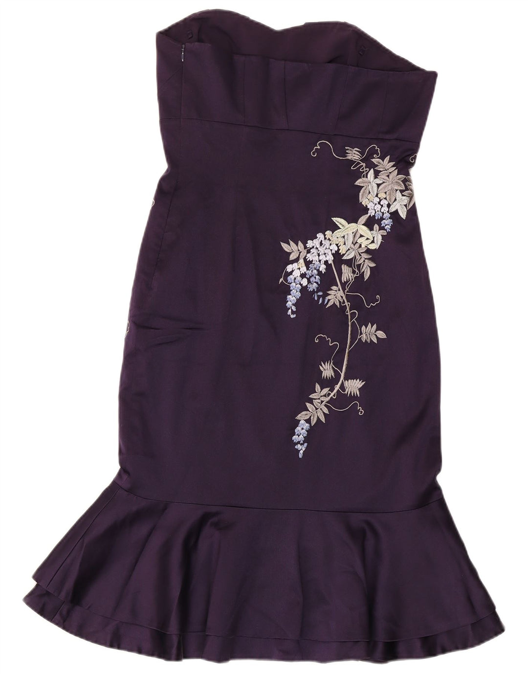KAREN MILLEN Womens Strapless Dress UK 10 Small  Purple Floral Silk