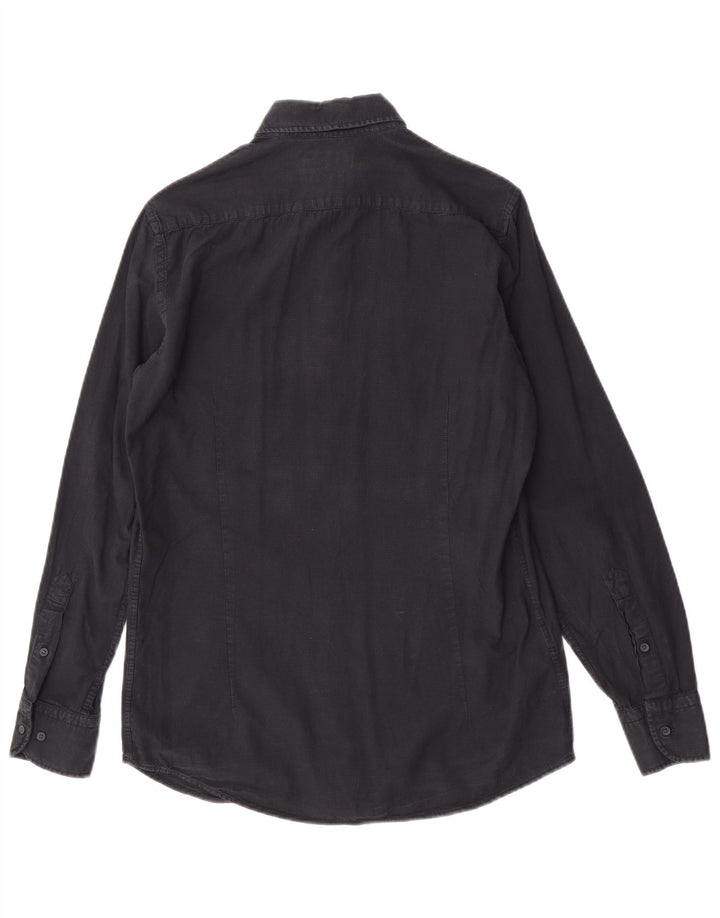 Massimo Dutti Mens Shirt Small Navy Blue Cotton